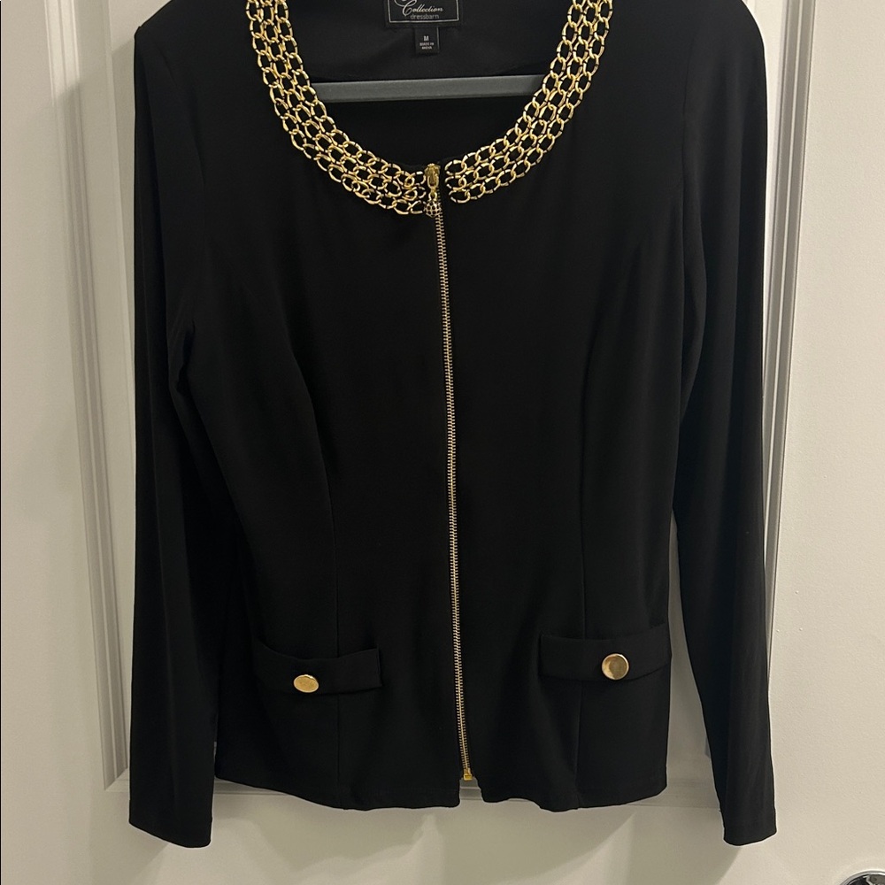 Cachet Elegant Black Top with Gold Accents